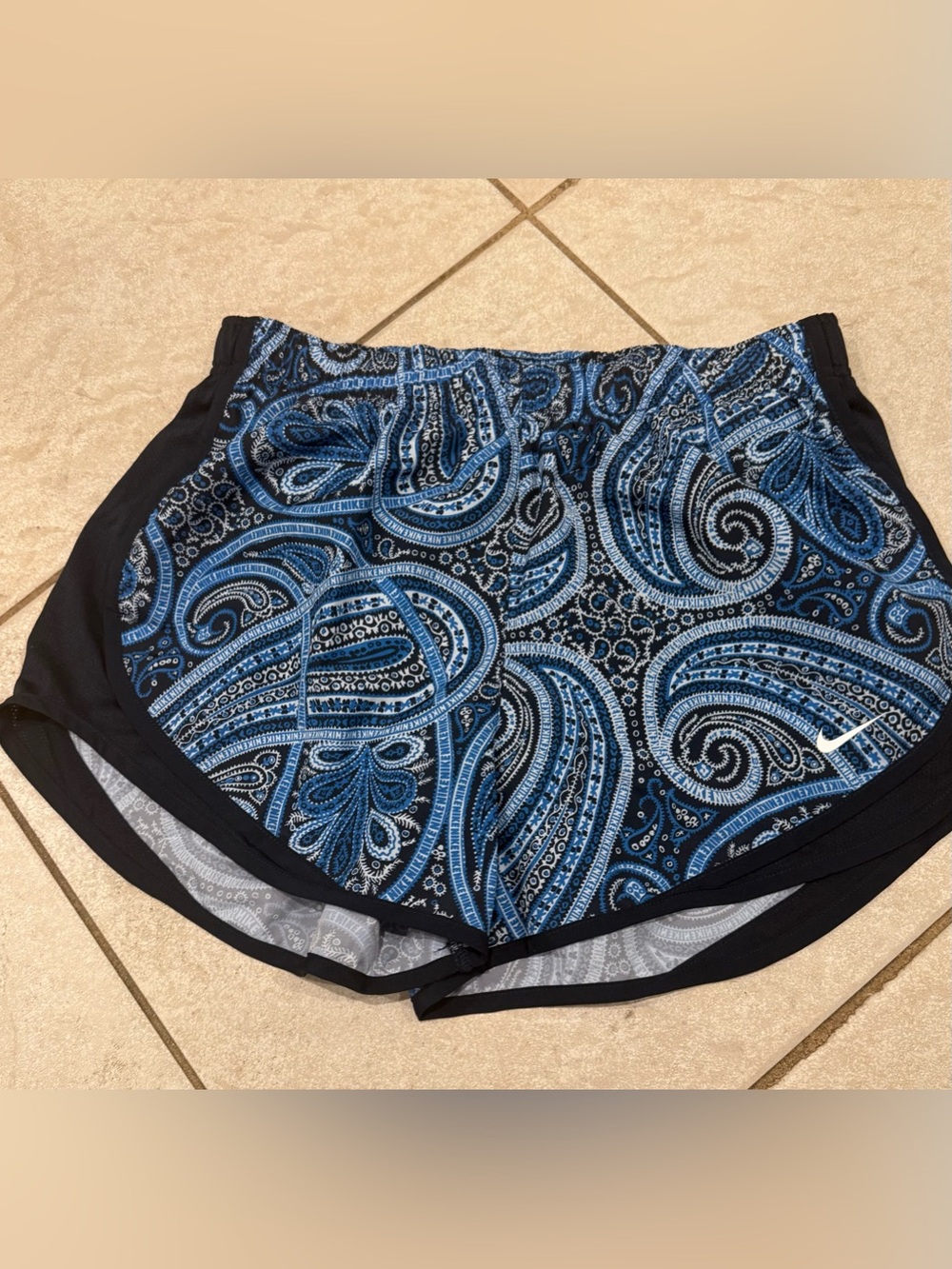 Nike Women’s Black and Blue Paisley Athletic Shorts